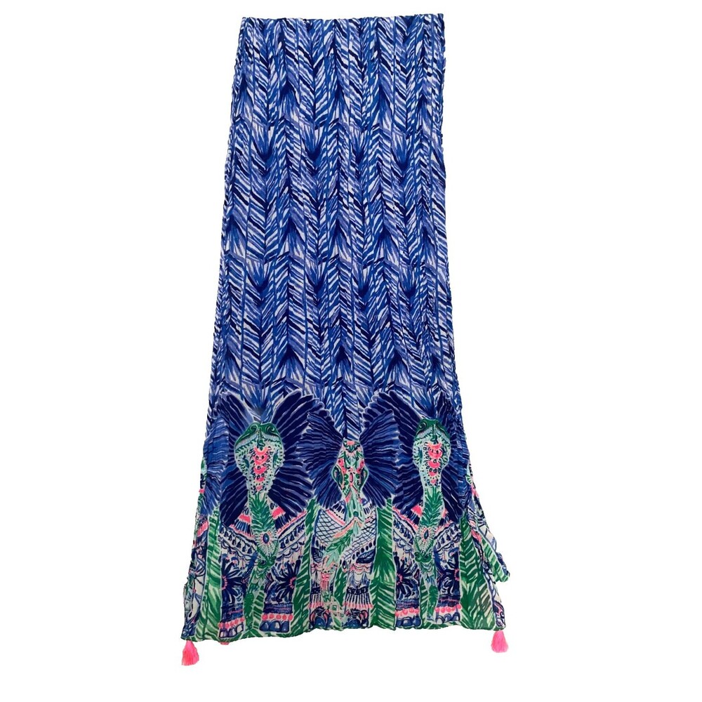 Lilly Pulitzer women's Snake palm riley loop scarf pink tassel 100% Cotton